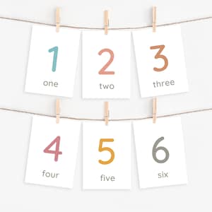 Neutral Numbers 1-20 Flashcards Printable, Boho Number Cards, Count to 20, Toddler Counting Activities, Digital Download