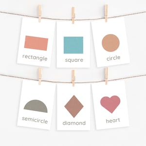 Schede didattiche di forme neutre per bambini piccoli, schede di forme boho per la scuola materna stampabili, download digitale di apprendimento e scuola