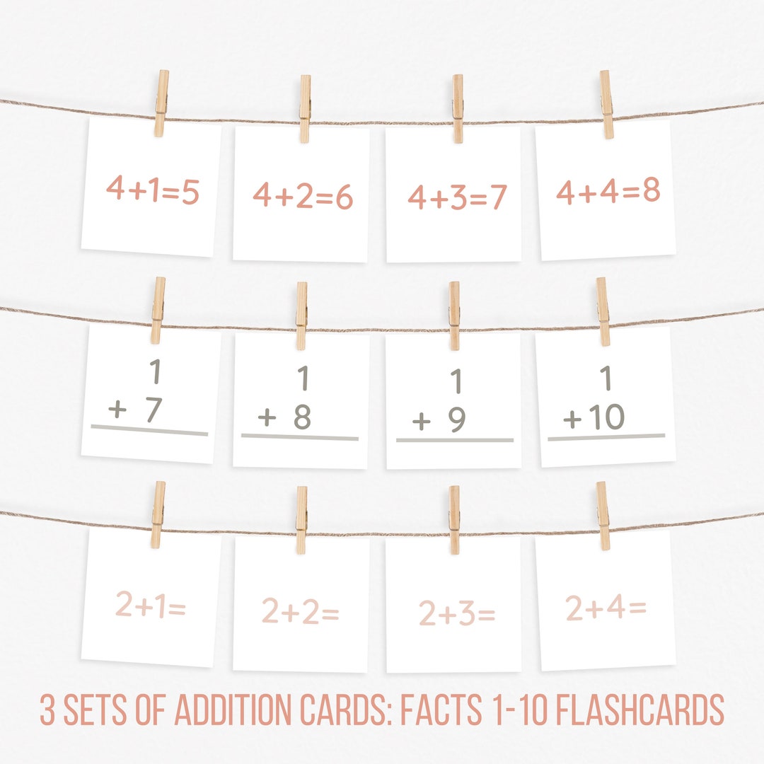 Addition Flash Cards Addition Facts Cards 110 Kindergarten Etsy