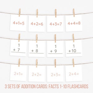 Addition Flash Cards, Addition Facts Cards 1-10, Kindergarten - 1st Grade Math, Boho Classroom Printable, Digital Download
