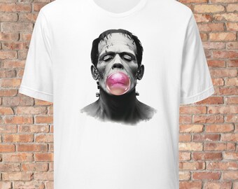 T-shirt Frankenstein bubble-gum, T-shirt unisexe horreur drôle, chemise effrayante d'Halloween