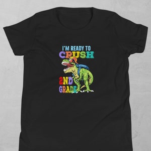 Jestem gotowy zmiażdżyć drugą klasę, pierwszy dzień szkoły T-shirt, zabawna koszulka z dinozaurem dla drugiej klasy, dziecięca koszulka z powrotem do szkoły