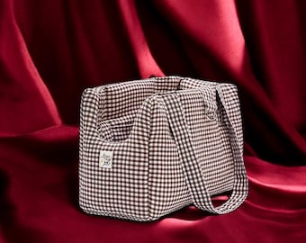 Small/Medium Dog Carrier Bag in Vichy Cotton – Washable, Handcrafted in Italy, Travel and City