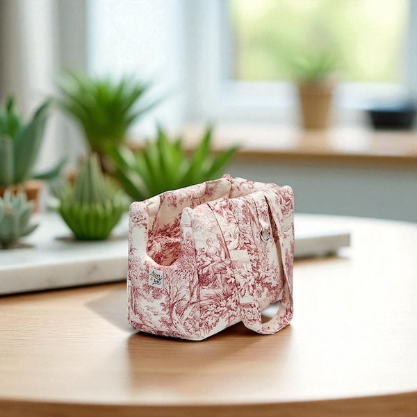 borsa, trasportino, cane piccola/media taglia, Cotone Premium Toile De Jouy, rosso, comoda, lavabile, artigianale, per viaggio
