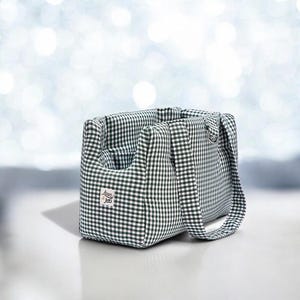 sac, porte-bébé, chien de petite/moyenne taille, tissu coton Vichy, vert et blanc, confortable, lavable, fait main, pour voyage, vie urbaine