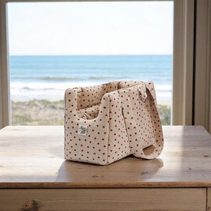 Tasche, Tragetasche, kleiner/mittelgroßer Hund, Panama-Baumwolle, Little Love Heart Red, bequem, waschbar, handgefertigt, Reisen und Stadtleben