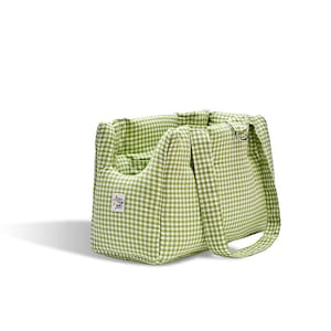 sac, porte-bébé, chien de petite/moyenne taille, coton Vichy, vert pistache et blanc, confortable, lavable, fait main, voyage, vie urbaine