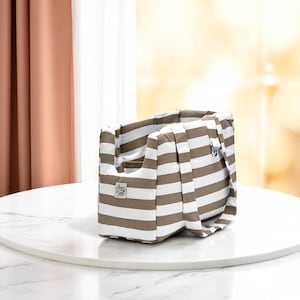 sac de transport pour chien de petite/moyenne taille, en coton urbain à larges rayures, marron et blanc, confortable, lavable, fait main, pour voyager