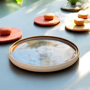 Plato de postre de gres plato plano pequeño cerámica artesanal vajilla hecha a mano cerámica vajilla de cerámica artesanal
