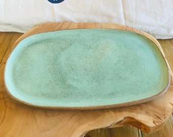 Rectangular flat plate rounded corners in stoneware Rectangular serving dish handmade artisanal pottery tableware