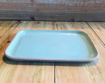 Rectangular dessert plate with stoneware rim small flat plate artisanal pottery handmade ceramic tableware