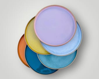 Set of 6 flat plates with rims, stoneware, handmade tableware, artisanal pottery, ceramic tableware, ceramic serving tray