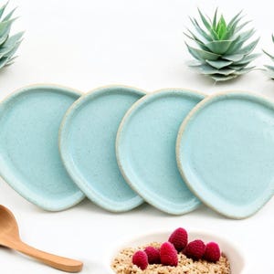 Juego de 4 platos de cerámica, plato plano de guijarros, vajilla de cerámica hecha a mano, vajilla de gres