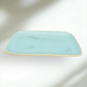 Plato de postre Rectángulo de cerámica Plato plano pequeño Vajilla de cerámica hecha a mano Vajilla de gres