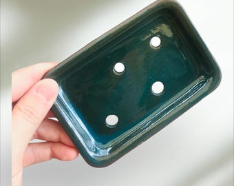 Jabonera rectangular de cerámica, portaesponjas, cerámica hecha a mano, accesorio de baño, vajilla de cocina, vajilla de gres