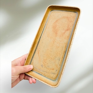 Plat de service rectangulaire plat à cake en grès poterie artisanale fait main art de la table céramique céramique
