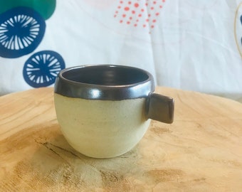 Espresso coffee cup with handle. Ceramic, handcrafted pottery, handmade ceramic tableware. Stoneware tableware.