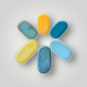 Juego de 6 platos pequeños rectangulares de cerámica con esquinas redondeadas, bandeja con forma de haba, cuenco, taza, cerámica artesanal, vajilla de gres.