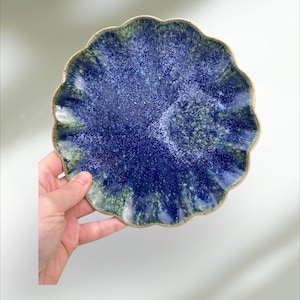 Flat plate Ceramic dessert flower shape handmade pottery tableware Pyrite stoneware tableware