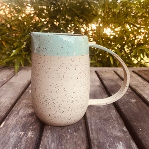 Pitcher with ceramic handle Jug Carafe handcrafted pottery handmade stoneware tableware kitchen decoration