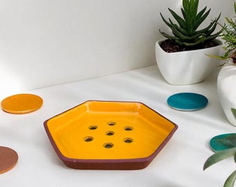 Achteckige Keramik Seifenschale Schwammhalter handgemachte Keramik Badezimmer Küchenaccessoire handgemachtes Steinzeug Geschirr
