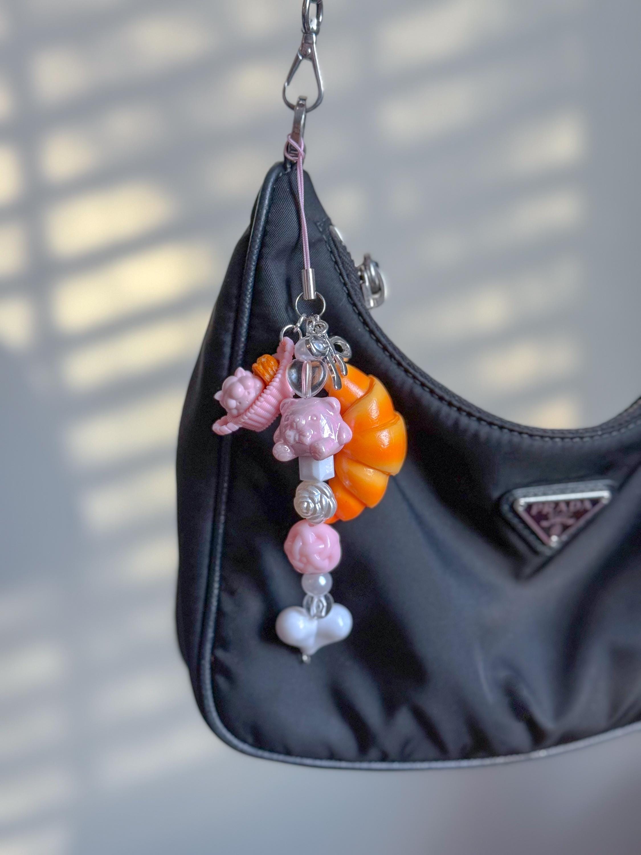 Handmade Pink Cat Croissant With Y2K Beads and Charms Baggu Coach