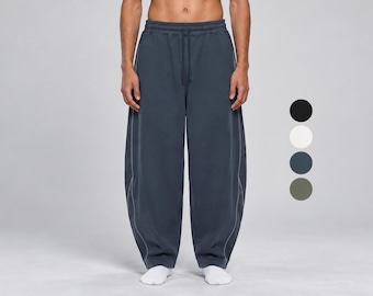 Fleece joggingbroek met bies en wijde pijpen – 345 g/m² comfortabele, moderne streetwear-stijl voor heren