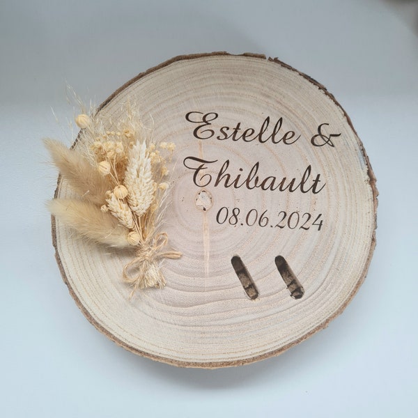 Porte alliances Mariage personnalisé en bois avec ou sans fleurs séchées