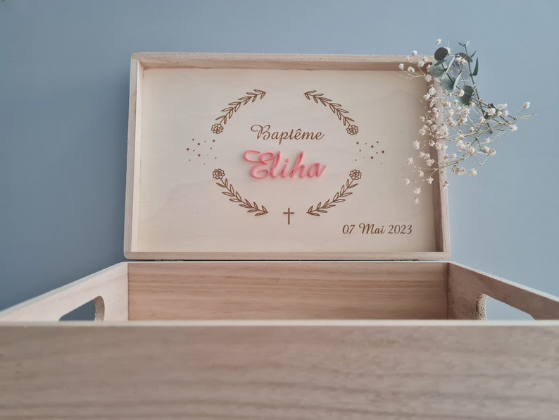 boîte de Baptême personnalisée personnalisable en bois, boîte pour dragées, boîte souvenir image 10