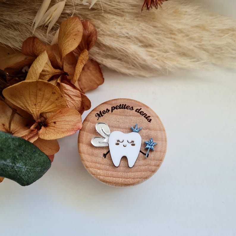 Personalisierbare Babyzahnbox, 100 % französische Fertigung Dent fée argent/bleu