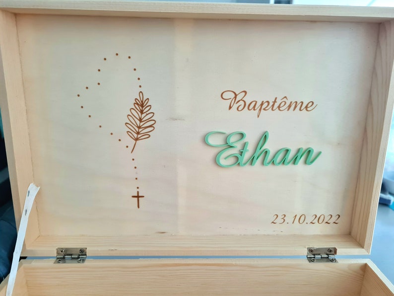 boîte de Baptême personnalisée personnalisable en bois, boîte pour dragées, boîte souvenir image 3