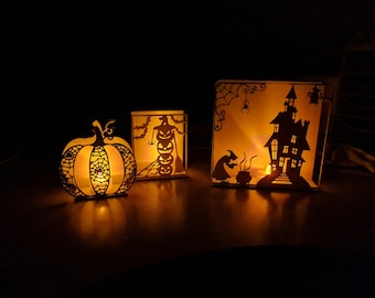 Photophore/décoration lumineuse en bois pour Halloween