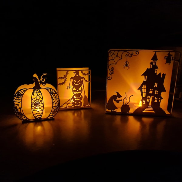 Photophore/décoration lumineuse en bois pour Halloween