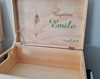 Caja de madera personalizada para bautizo, caja de recuerdos, caja para guardar objetos, entrega a través de Mondial Relay.