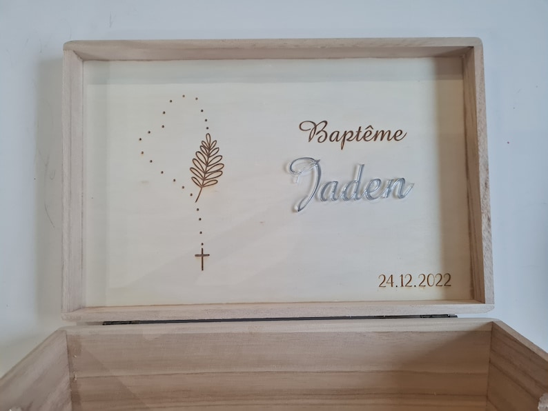 boîte de Baptême personnalisée personnalisable en bois, boîte pour dragées, boîte souvenir image 8