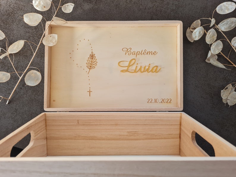 boîte de Baptême personnalisée personnalisable en bois, boîte pour dragées, boîte souvenir image 7