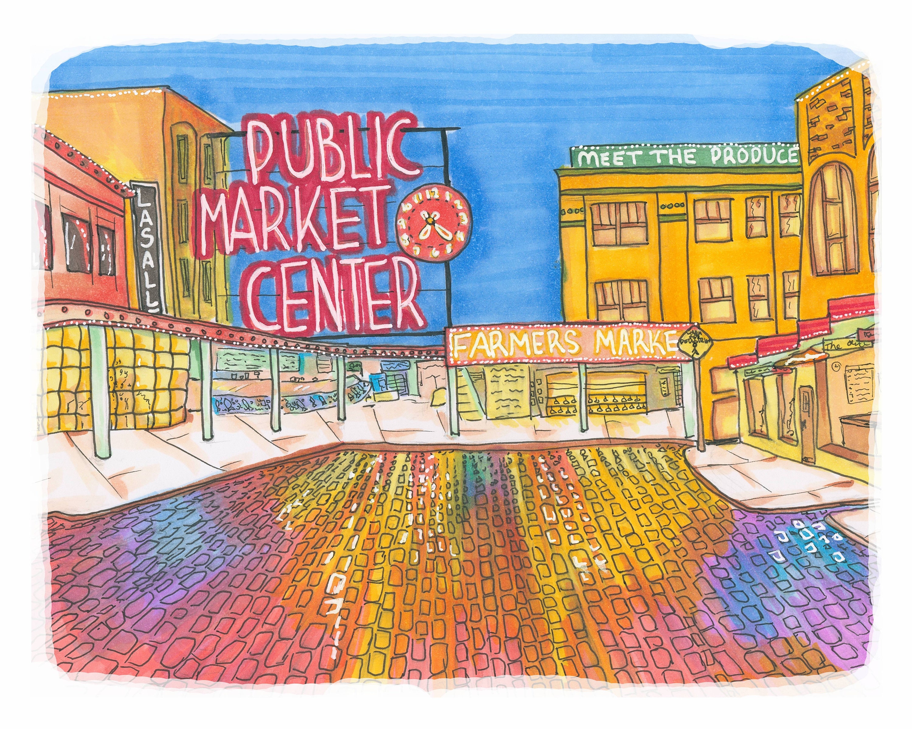 Milwaukee Public Market Watercolor and Ink Print - Etsy
