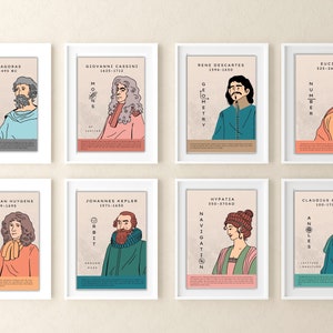 Famous Mathematicians posters , Set of 8 Wall Prints, Printable Math Classroom decor,  Homeschool  Boho Printable,  Math Teacher Gift
