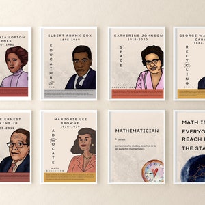 Conjunto de carteles de matemáticos para enseñar historia afroamericana, regalo para un profesor de matemáticas o matemático y decoración del aula de matemáticas para el mes de la historia afroamericana