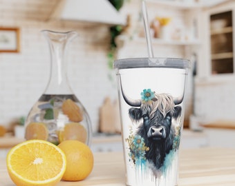 Cute adorable highland cow Plastic Tumbler with Straw