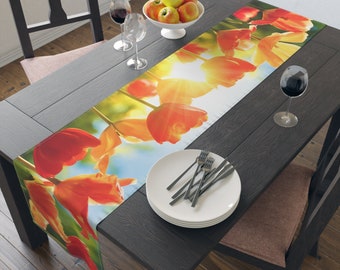 Beautiful bright orange and yellows tulips Table Runner (Cotton, Poly) great gift