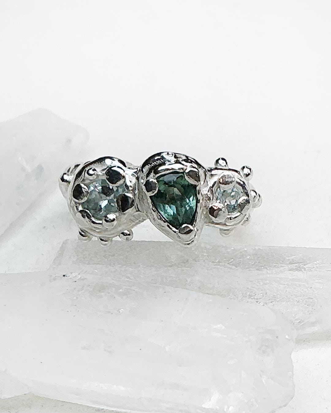 Tourmaline and Aquamarine Melt Ring, Molten Silver Ring,colorful ...