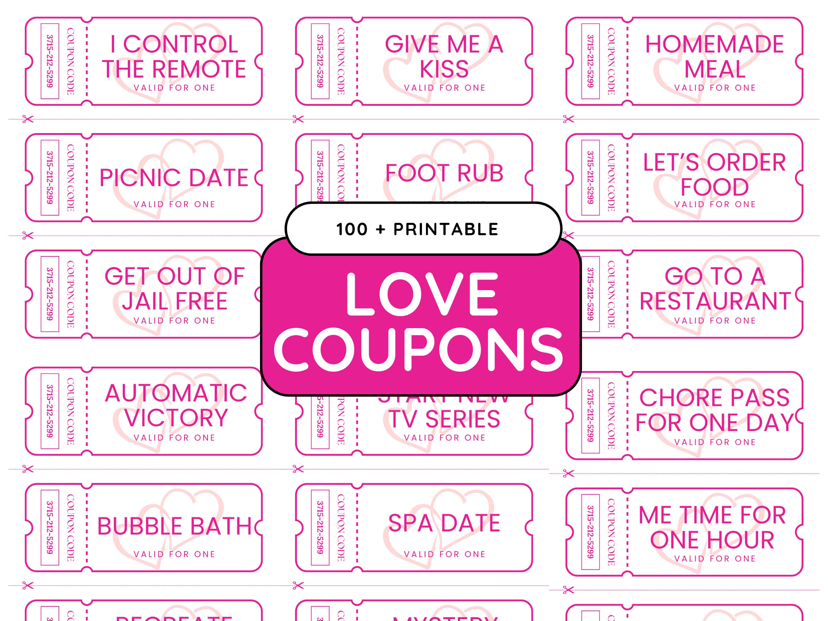 Printable Love Coupon Book, Valentines Coupons, Love Vouchers, Couples Coupons, Anniversary Gift ...