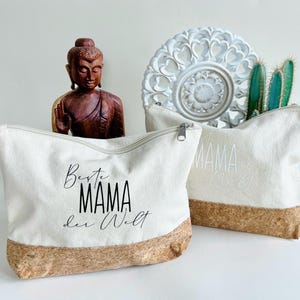 Personalisierte Kosmetiktasche – Beste Mama der Welt – Kosmetiktasche aus Baumwolle & Kork – Geschenk zum Muttertag – Kulturbeutel