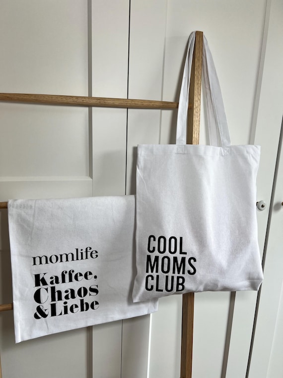 Baumwollbeutel Cool Moms Club / momlife – Kaffee Chaos Liebe I Mama Stofftasche I Geschenk Weihnachten I Jutebeutel mit Spruch