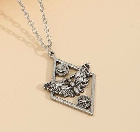 Geometric Moth with Sun and Moon Necklace