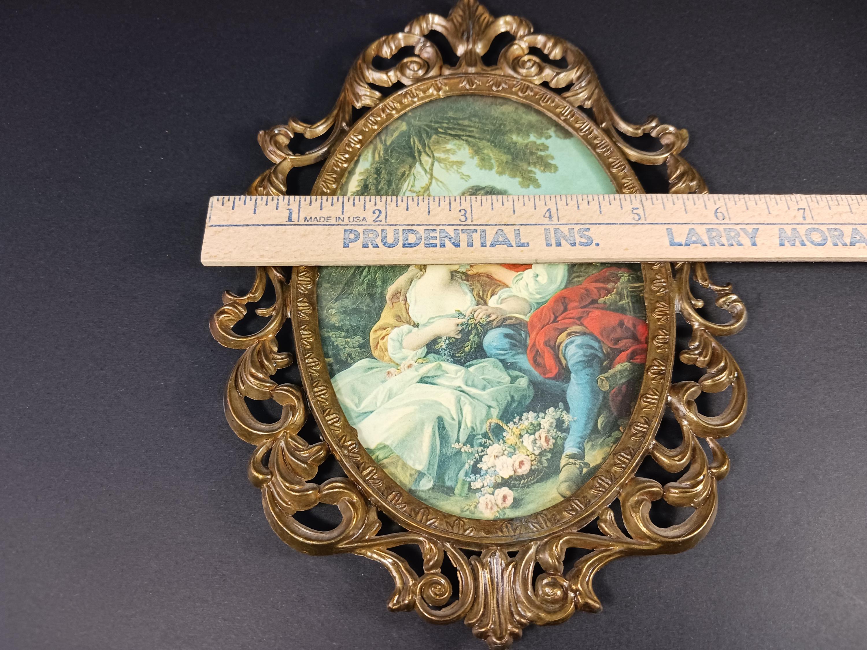 Vintage Brass Oval Frame – Rococo Courting Couple Print, French ...