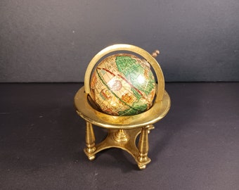 Vintage 1960s Mini Italian Desk Globe with Brass Stand-Table Top World Globe -  Decorative Desk Decor - Tabletop Display- Unique Gift