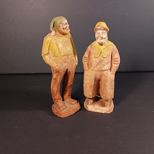 Hand Carved Folk Art Figurines – Rustic Man & Woman Duo – Vintage Wood Resin Statues – Unique Father’s Day Gift – As-Is -Folk Art Decor