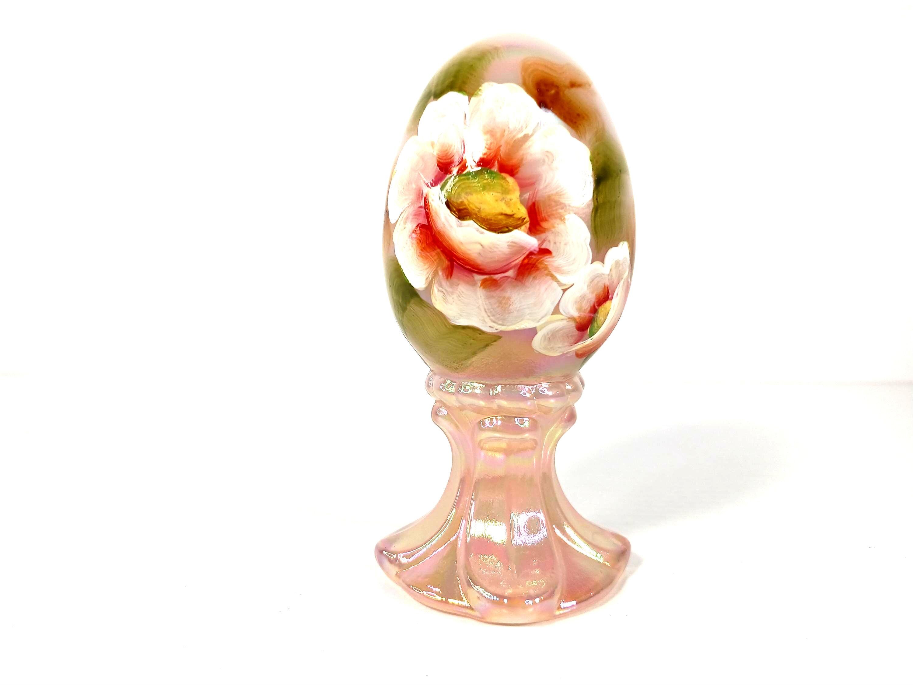 米国フェントン社ウランガラスのイースターエッグ2個（共箱付） 米国